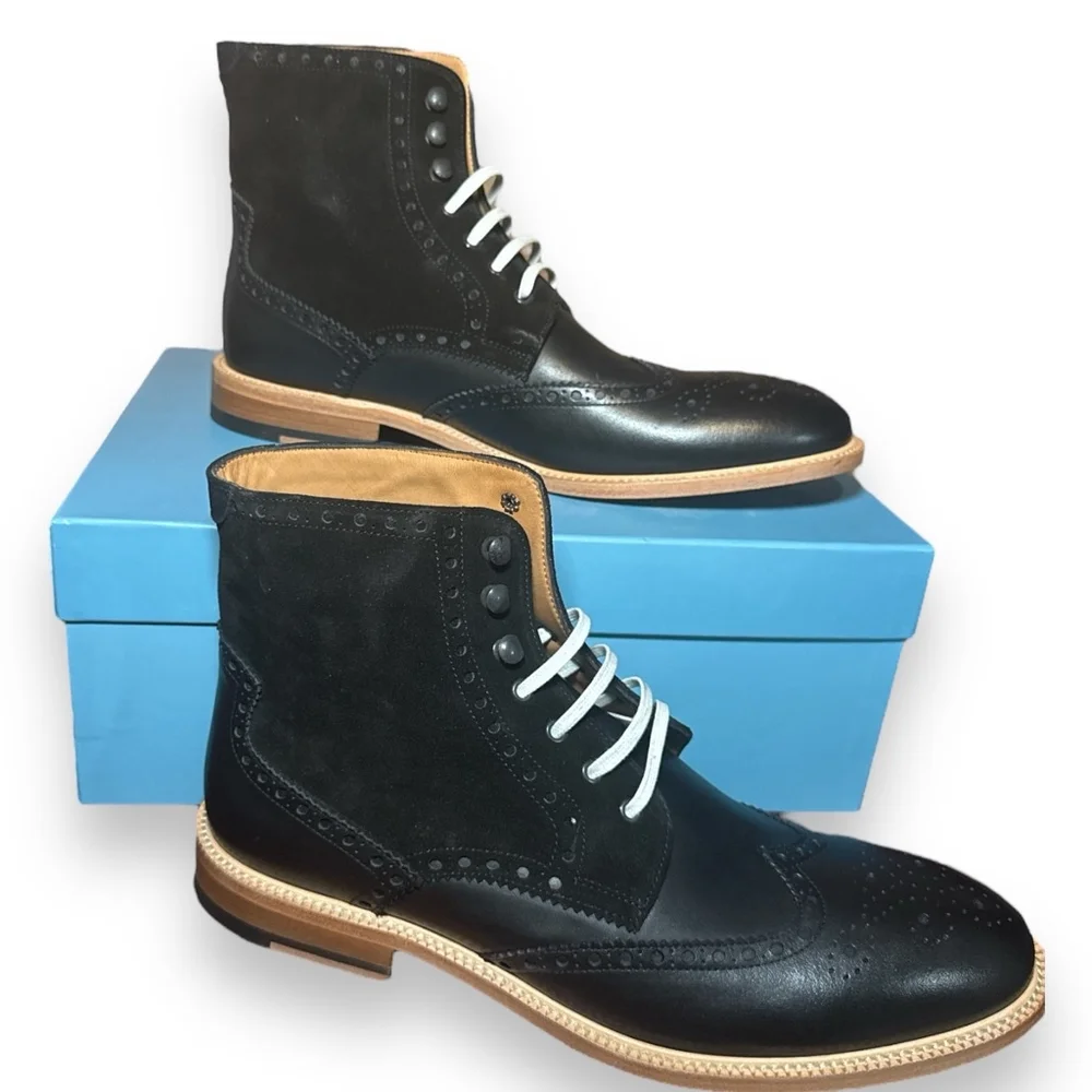 Rebel's Market Men's Modern Fiction Brogue Lace Up Boot in Black size 42